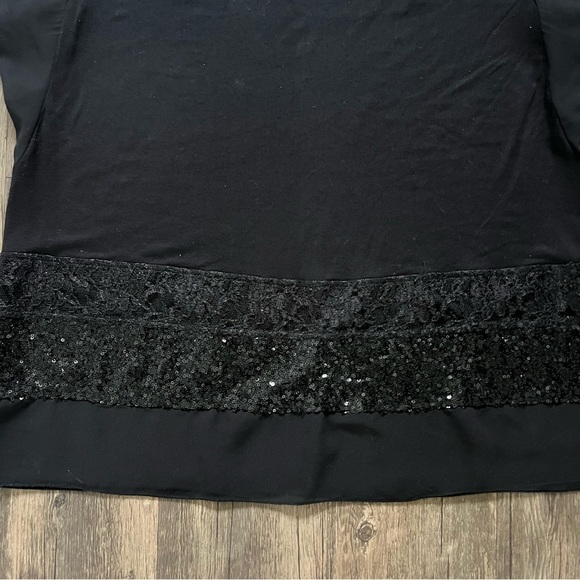 Taifun 80s Vtg Black Short Sleeves Round Neck Sequin Hem Women's Top T-Shirt L - Picture 6 of 11